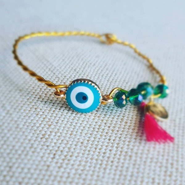 Blue eye bracelet! - επιχρυσωμένα, μάτι, χεριού, χειροπέδες, αυξομειούμενα