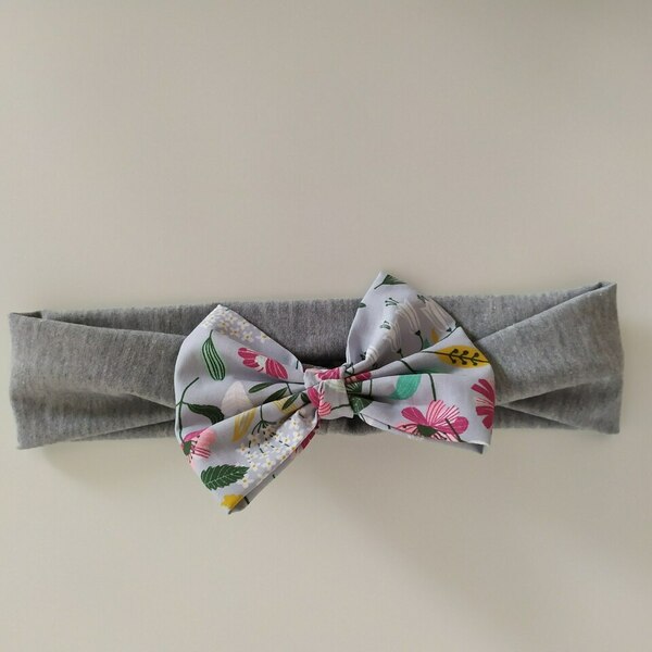 Scrunchies and ribbons set Grey Floral - λαστιχάκια μαλλιών - 3