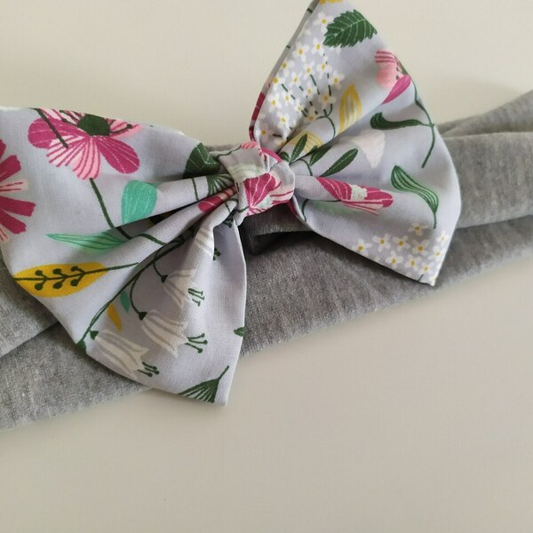 Scrunchies and ribbons set Grey Floral - λαστιχάκια μαλλιών - 4