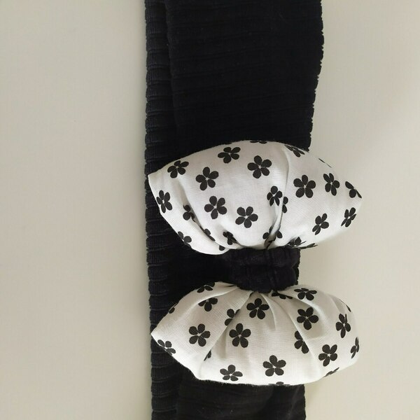 Scrunchies and ribbons set Black Flower - λαστιχάκια μαλλιών - 4
