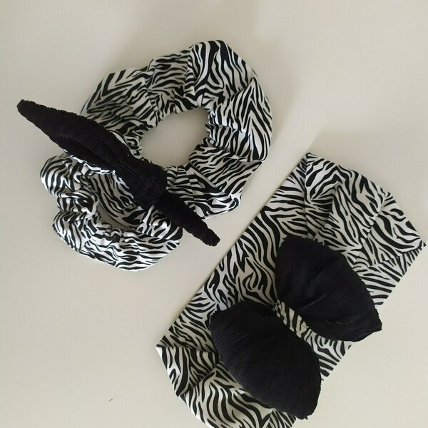 Scrunchies and ribbons set Zebra - λαστιχάκια μαλλιών