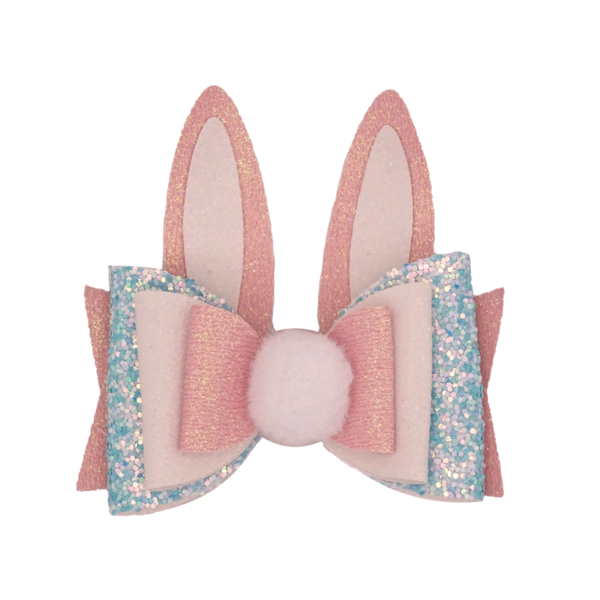 Φιόγκος Μαλλιών με κλιπ Bunny Ροζ Γαλάζιο 9x9 - κορίτσι, για τα μαλλιά, πασχαλινά δώρα, αξεσουάρ μαλλιών, hair clips
