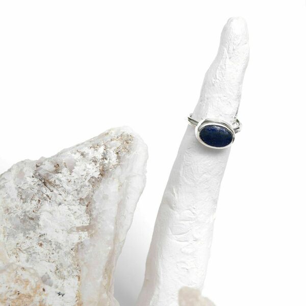 Ασημένιο δαχτυλίδι με λάπις λαζούλι - ημιπολύτιμες πέτρες, ασήμι 925, boho, μεγάλα, αυξομειούμενα - 3
