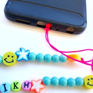 Πολύχρωμο λουράκι με κρεμαστή γάτα. Phone bead strap with a cat - plexi glass, candy, λουράκια, φθηνά, προσωποποιημένα - 5