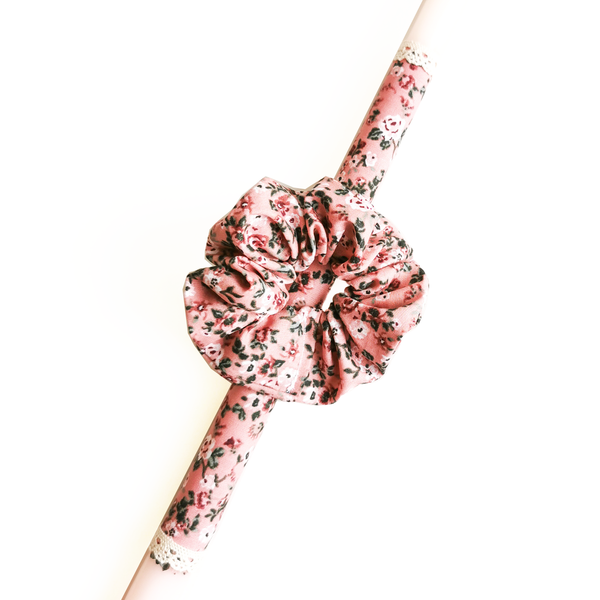 Λαμπάδα 40cm με υφασμάτινο λαστιχάκι Old rose - κορίτσι, λαμπάδες, για παιδιά, για ενήλικες