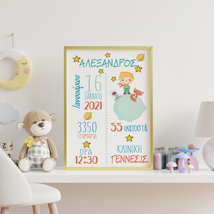 Καδράκι με στοιχεία γέννησης ΠΡΙΓΚΙΠΑΣ - πίνακες & κάδρα, κορίτσι, αγόρι, μικρός πρίγκιπας, προσωποποιημένα - 2