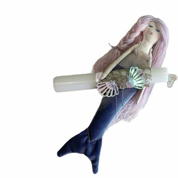 Πασχαλινή Λαμπάδα με χειροποίητη κούκλα Γοργόνα Blue Mermaid - κορίτσι, λαμπάδες, για παιδιά, γοργόνες
