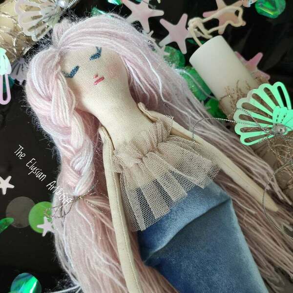 Πασχαλινή Λαμπάδα με χειροποίητη κούκλα Γοργόνα Blue Mermaid - κορίτσι, λαμπάδες, για παιδιά, γοργόνες - 3