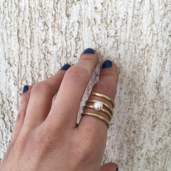 Δαχτυλίδι ορειχάλκινο σπιράλ με μαργαριτάρι - μοντέρνο, μαργαριτάρι, ορείχαλκος, δαχτυλίδι, καθημερινό - 4