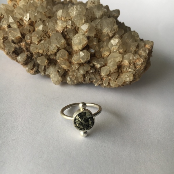 Ιron pyrite ring big. - statement, ασήμι, ασήμι 925, minimal, αυξομειούμενα - 5