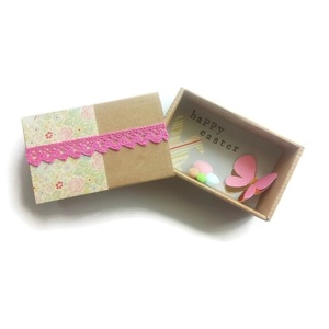 Ευχετήρια Κάρτα in a ΒΟΧ ♥ ΜatchBOX Happy Easter Πεταλούδα Λαγός από Χαρτί 7,6 x 12,3 x 4,9 cm. - διακοσμητικά, για ενήλικες, για εφήβους, ζωάκια