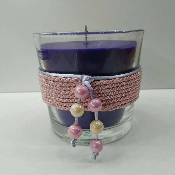Κερί χειροποίητο μώβ με άρωμα mistral σε γυάλινο ποτήρι 9Χ9 εκ, - αρωματικά κεριά - 2