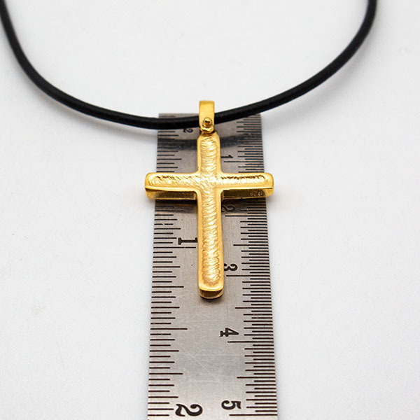 Σταυρός Ασήμι 925 Double – Gold - δέρμα, ασήμι, σταυρός, επιχρυσωμένο στοιχείο - 3