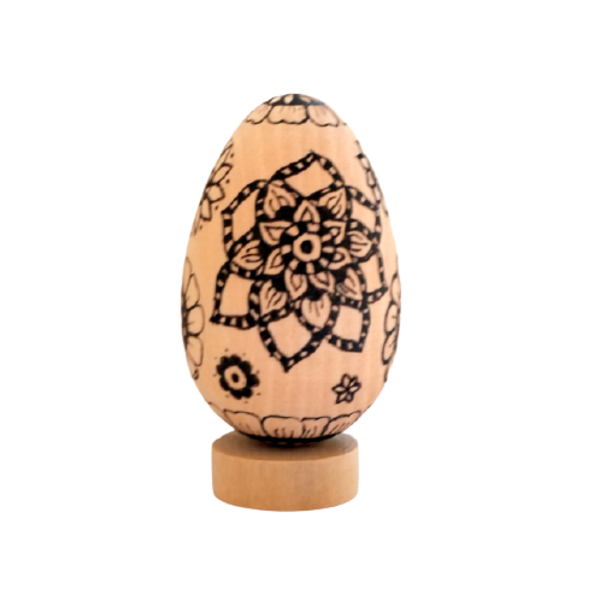 Ξύλινο Πασχαλινό Αυγό 8.4cm με σχέδια mandala - ξύλο, ζωγραφισμένα στο χέρι, διακοσμητικά, πασχαλινά αυγά διακοσμητικά - 3
