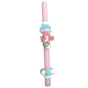 Σετ 2 τεμ. αρωματική χειροποίητη λαμπάδα γοργόνα σε ροζ χρώμα με ύψος 32 εκ. και υφασμάτινο σακίδιο 25Χ30 εκ. - κορίτσι, λαμπάδες, για παιδιά, γοργόνες - 2