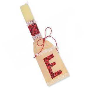 Λαμπάδα 30εκ. σε θήκη με μονόγραμμα κόκκινο floral E - λαμπάδες, για παιδιά, για ενήλικες, για εφήβους - 2