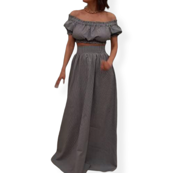 Σύνολο δύο τεμαχίων, cropped top και φούστα - βαμβάκι, maxi, καρό - 4