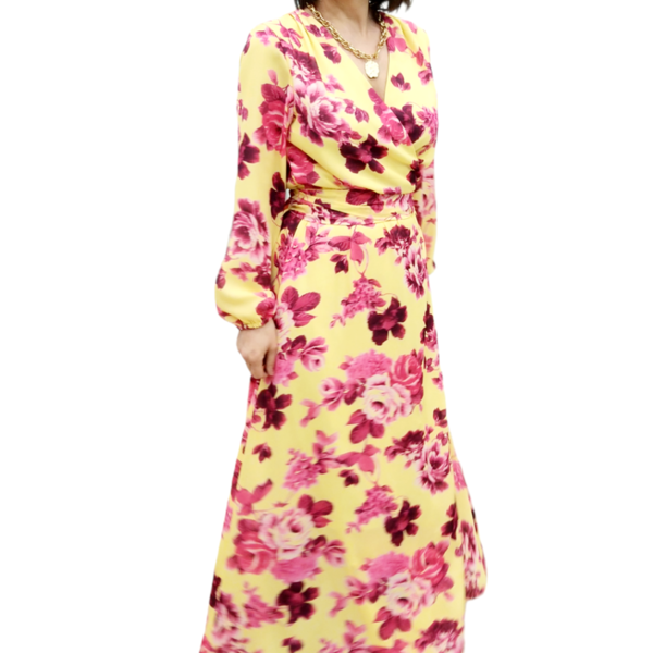 Maxi φλοράλ φόρεμα κρουαζέ, floral wrap dress - φλοράλ, γάμου - βάπτισης - 3