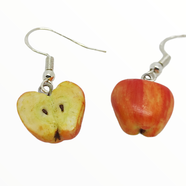 Σκουλαρίκια Κόκκινο μήλο κομμένο (Red Αpple), χειροποίητα κοσμήματα φρούτα πολυμερικού πηλού Mimitopia - πηλός, χειροποίητα, φρούτα, φαγητό - 2