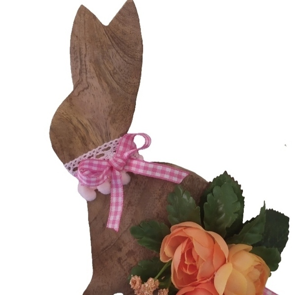 Κουνελάκι ξύλινο 16cm με λουλουδάκια - ξύλο, διακοσμητικά, κουνελάκι - 2