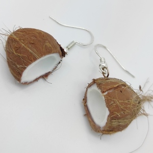 Σκουλαρίκια Καρύδα (Coconut),χειροποίητα κοσμήματα φρούτων και απομίμησης φαγητού απο πολυμερικό πηλό Mimitopia - πηλός, χειροποίητα, φρούτα, φαγητό - 4
