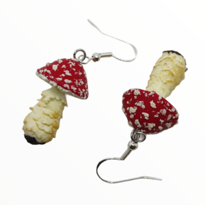Σκουλαρίκια Κόκκινα Μανιτάρια Muscaria ,χειροποίητα κοσμήματα απομίμησης φαγητού από πολυμερικό πηλό Mimitopia - ασήμι, πηλός, χειροποίητα, φαγητό - 2