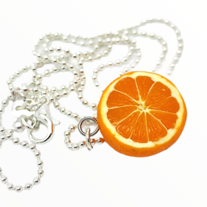 Πορτοκάλι κολιέ,χειροποίητα κοσμήματα μινιατούρες απομίμησης φαγητού απο πολυμερικό πηλό Mimitopia - γυναικεία, πηλός, χειροποίητα, μινιατούρες φιγούρες - 2