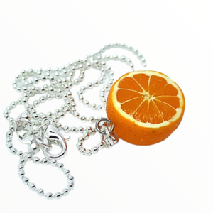 Πορτοκάλι κολιέ,χειροποίητα κοσμήματα μινιατούρες απομίμησης φαγητού απο πολυμερικό πηλό Mimitopia - γυναικεία, πηλός, χειροποίητα, μινιατούρες φιγούρες - 3