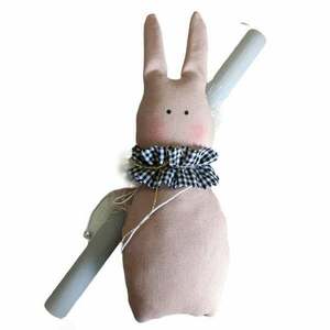 Πασχαλινή Λαμπάδα Old Pink Easter Bunny black white collar - λαμπάδες, για παιδιά, για ενήλικες, για εφήβους, ζωάκια - 5