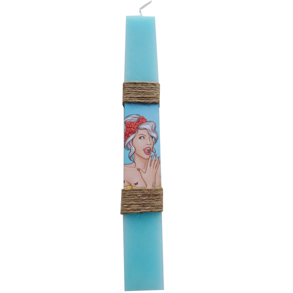 Πασχαλινή λαμπάδα pop art 30εκ μπλε κερί - κορίτσι, λαμπάδες, για παιδιά, για ενήλικες, για εφήβους - 2