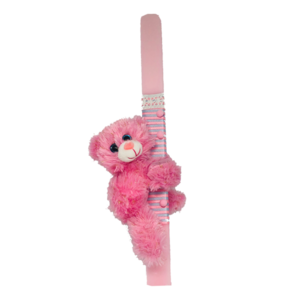 Χειροποίητη Λαμπάδα με Ροζ Λούτρινο Αρκουδάκι 38cm - λαμπάδες, για μωρά, κορίτσι, λούτρινα, ζωάκια