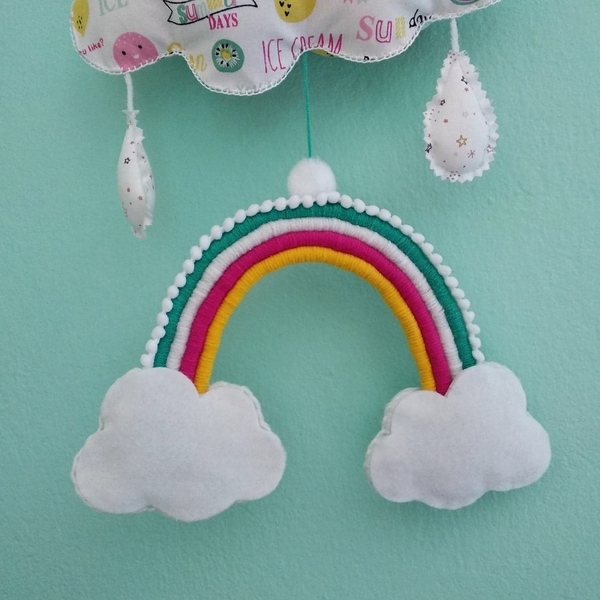 Υφασμάτινο σύννεφο με ουράνιο τόξο παγωτά και φρούτα - κορίτσι, ουράνιο τόξο, διακοσμητικά, παγωτό - 4