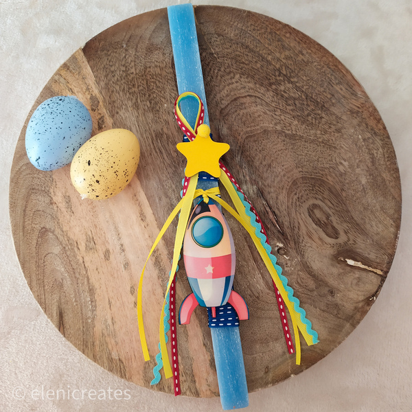 Αρωματική λαμπάδα πύραυλος με αστέρι 30 cm - αγόρι, λαμπάδες, διάστημα, για παιδιά, πύραυλοι - 3