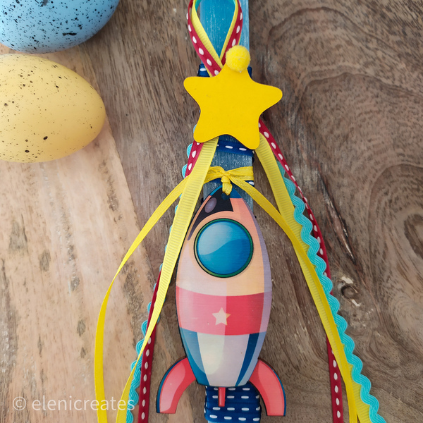Αρωματική λαμπάδα πύραυλος με αστέρι 30 cm - αγόρι, λαμπάδες, διάστημα, για παιδιά, πύραυλοι - 4