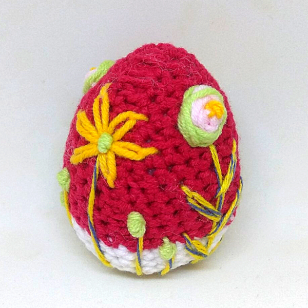 Πασχαλινό Πλεκτό Κόκκινο Αυγό με Κεντημένα Λουλουδάκια - διακοσμητικά, πασχαλινά αυγά διακοσμητικά, για παιδιά, για ενήλικες, πρώτο Πάσχα