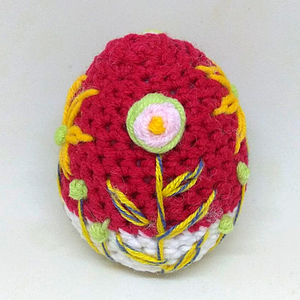 Πασχαλινό Πλεκτό Κόκκινο Αυγό με Κεντημένα Λουλουδάκια - διακοσμητικά, πασχαλινά αυγά διακοσμητικά, για παιδιά, για ενήλικες, πρώτο Πάσχα - 2