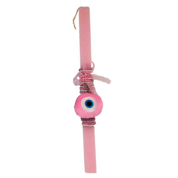 Χειροποίητη Αρωματικη Λαμπάδα με Πάνινο Μάτι Μπρελόκ 5εκ σε Ροζ Χρώμα 30cm - κορίτσι, λαμπάδες, μάτι, λούτρινα, για εφήβους