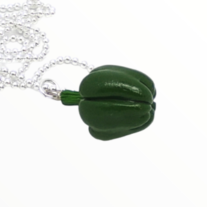 Κολιέ πράσινη πιπεριά (green paprika necklace) ,χειροποίητα κοσμήματα μινιατούρες λαχανικών και απομίμησης φαγητού απο πολυμερικό πηλό Mimitopia - γυναικεία, πηλός, χειροποίητα, μινιατούρες φιγούρες, φαγητό - 5