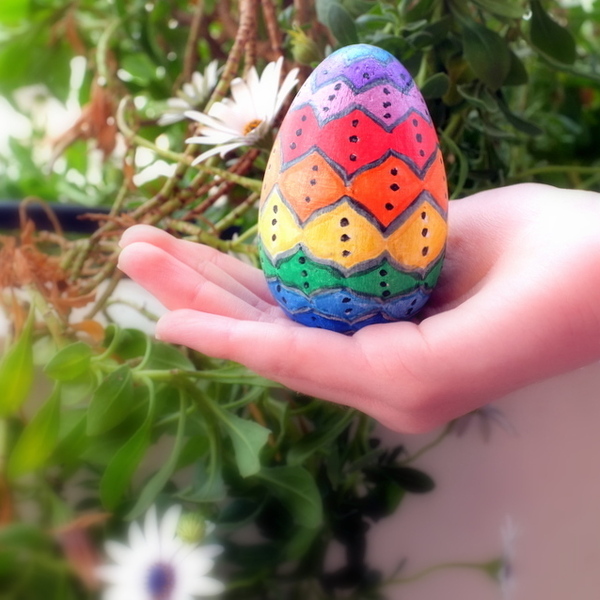 Ξύλινο Πασχαλινό Αυγό 8.4cm Πολύχρωμο - ξύλο, ζωγραφισμένα στο χέρι, διακοσμητικά, πασχαλινά αυγά διακοσμητικά - 4