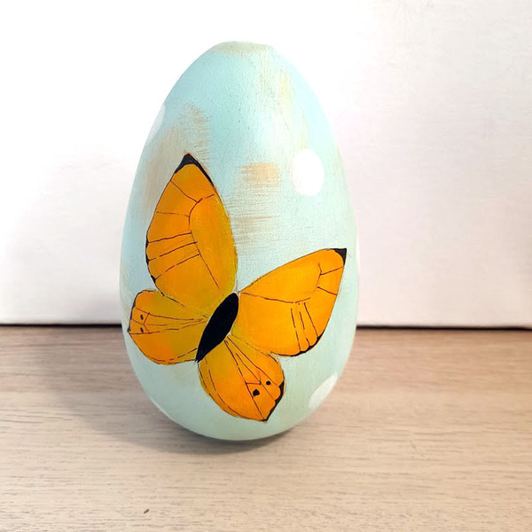 Ξύλινο αυγό ζωγραφισμένο με Πεταλούδες, 15cm! - ζωγραφισμένα στο χέρι, διακοσμητικά, προσωποποιημένα - 3