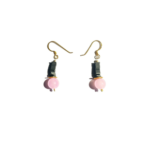 Χειροποίητο σκουλαρίκι « pink jade, grey hematite square» - ασήμι, ημιπολύτιμες πέτρες, επιχρυσωμένα, μακριά, κρεμαστά