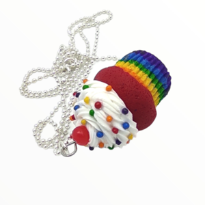 Kολιέ Rainbow Cupcake (Rainbow Cupcake necklace),χειροποίητα κοσμήματα μινιατούρες γλυκών και απομίμησης φαγητού απο πολυμερικό πηλό Mimitopia - γυναικεία, πηλός, χειροποίητα, μινιατούρες φιγούρες - 4