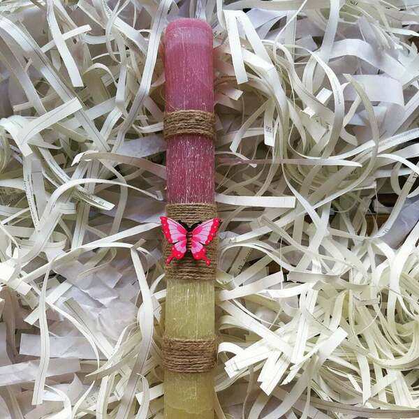 Λαμπάδα : Πεταλούδα, σε κίτρινο/ροζ χρώμα 27 cm. - κορίτσι, λαμπάδες, για παιδιά, για ενήλικες, για εφήβους - 2