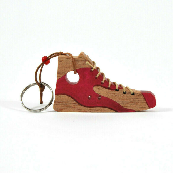 Μπρελόκ παπούτσι με υγρό γυαλί - ξύλο, γυαλί, δώρο, κλειδί, χειροποίητα