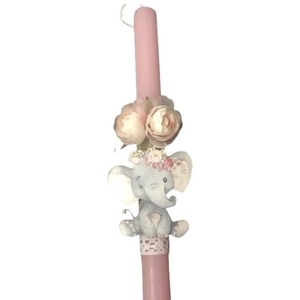 Σετ 2 τεμ. αρωματική λαμπάδα ελεφαντάκι ροζ 32 εκ. με υφασμάτινο σακίδιο πλάτης σιέλ 25x30 εκ. - λαμπάδες, ελεφαντάκι, για παιδιά, για μωρά - 4