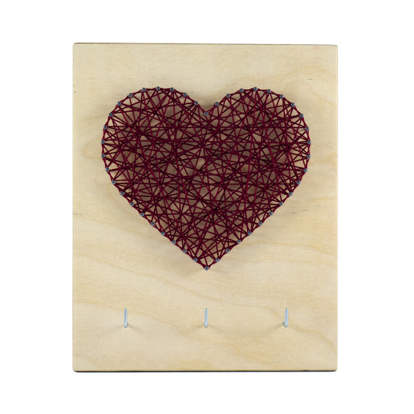 Ξύλινη κλειδοθήκη με σχέδιο καρδιά (μπορντώ) - καρδιά, δώρο, δώρα αγίου βαλεντίνου, κλειδοθήκες