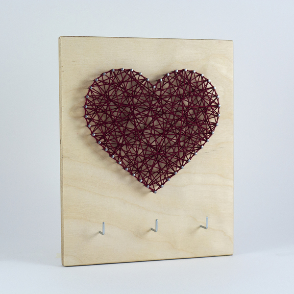 Ξύλινη κλειδοθήκη με σχέδιο καρδιά (μπορντώ) - καρδιά, δώρο, δώρα αγίου βαλεντίνου, κλειδοθήκες - 4
