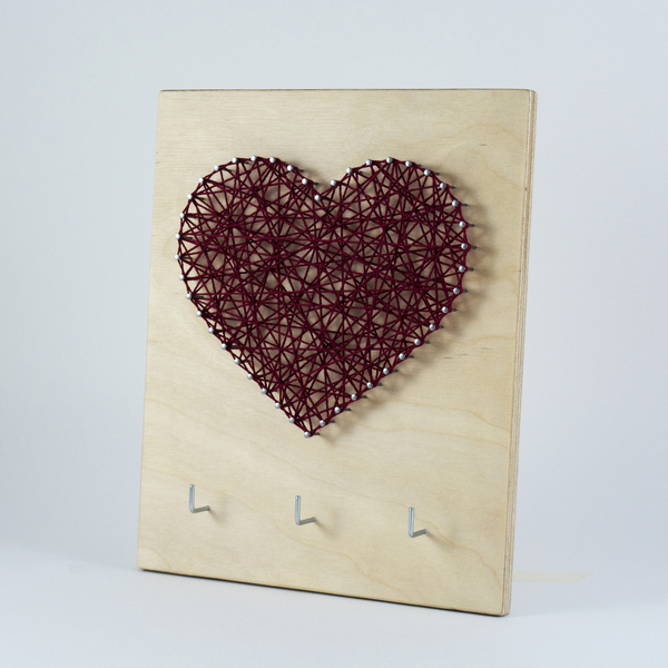Ξύλινη κλειδοθήκη με σχέδιο καρδιά (μπορντώ) - καρδιά, δώρο, δώρα αγίου βαλεντίνου, κλειδοθήκες - 5