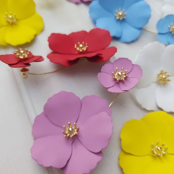 Διπλά σκουλαρίκια με λουλούδια - λουλούδι, κρεμαστά, μεγάλα