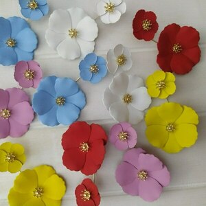 Διπλά σκουλαρίκια με λουλούδια - λουλούδι, κρεμαστά, μεγάλα - 3